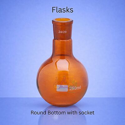 Flasks - Round Bottom with socket - AMBER