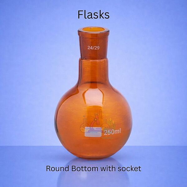 Flasks - Round Bottom with socket - AMBER