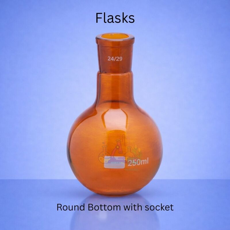 Flasks - Round Bottom with socket - AMBER