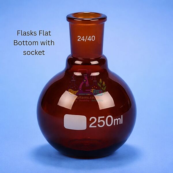 Flasks Flat Bottom - with socket - AMBER