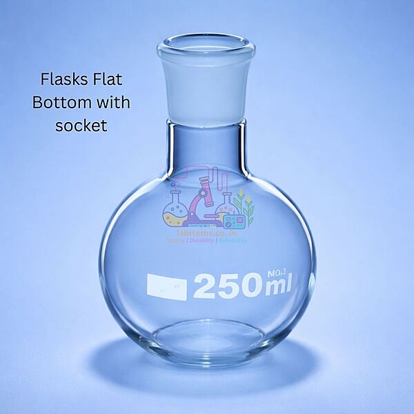 Flasks Flat Bottom - with socket - CLEAR