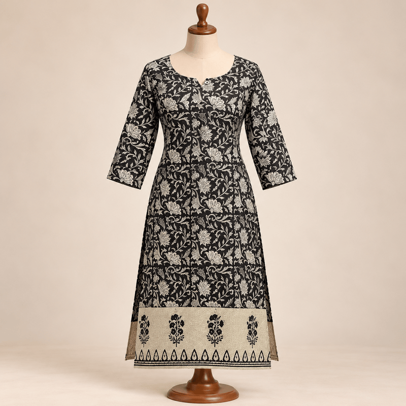 23jbblack floral premium cotton slit top