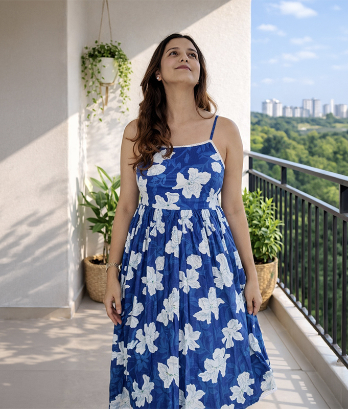Floral Blue Strap Dress