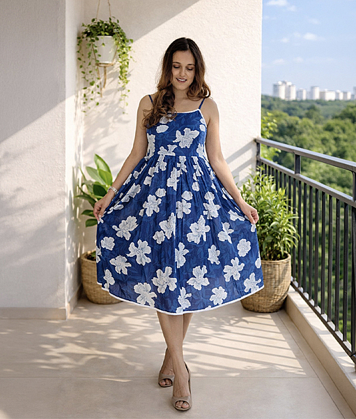 Floral Blue Strap Dress