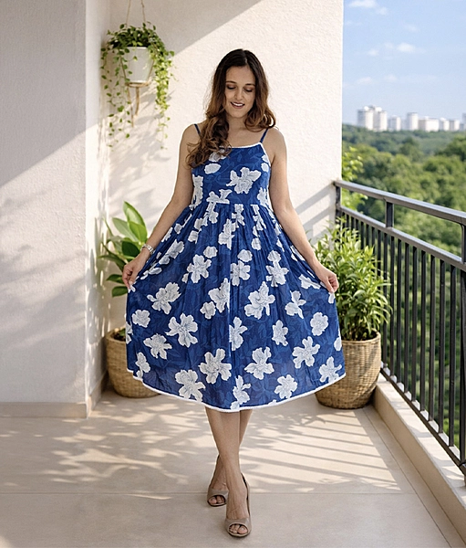 Floral Blue Strap Dress