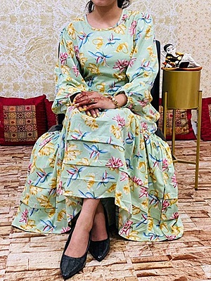 Floral Layered Dress-SeaGreen