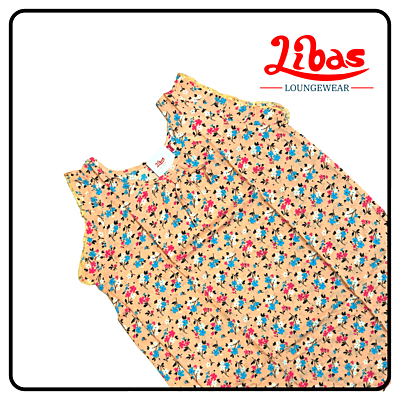 Floral printed rayon sleevless nighty with Light orange tone from libas loungewear-SL060