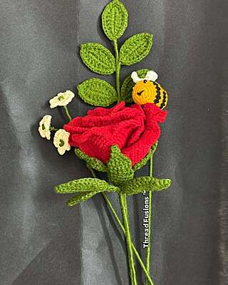 Red Rose with Honey Bee Charm Crochet