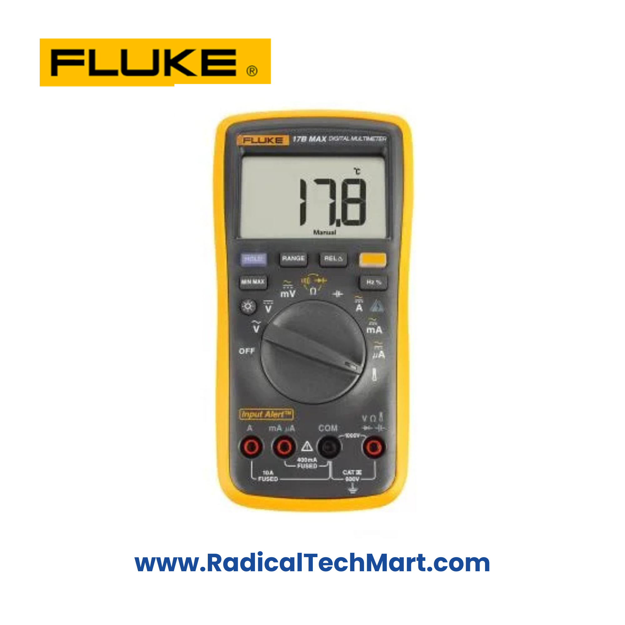 Fluke 17B MAX Digital Multimeter with test leads and backlit LCD