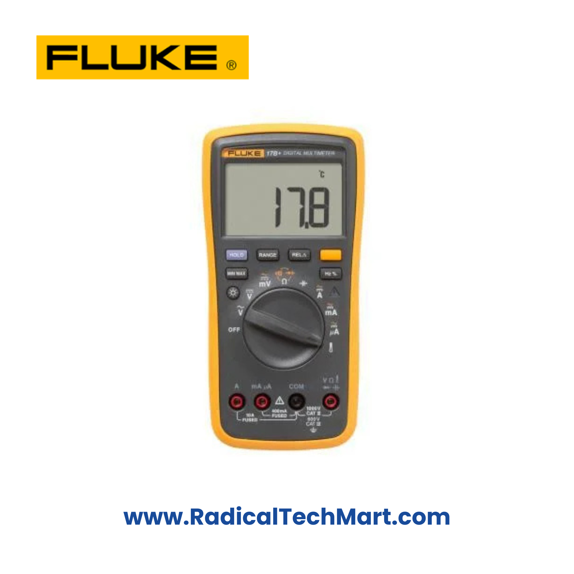 Fluke 17B+ Digital Multimeter with backlit display and rugged design