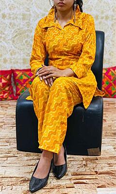 Foil Printed Rayon Co-Ord Set Catalogue 1-Mustard Foil Printed Rayon Co-Ord Set Catalogue 1-Mustard