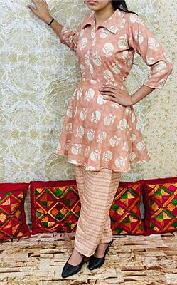 Foil Printed Rayon Co-Ord Set Catalogue 2-Peach Foil Printed Rayon Co-Ord Set Catalogue 2-Peach