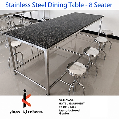 SS Foldable Stools Dining Table with Granite Top
