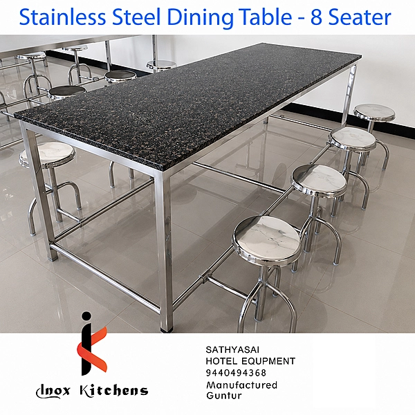 SS Foldable Stools Dining Table with Granite Top