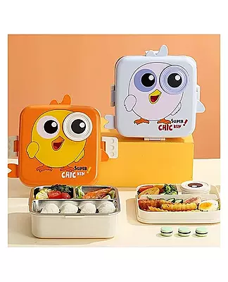 Fooddict Premium Stainless Steel Kids Lunch Box | 304 Grade Multi Compartment Chick (1120ml + 70ml)