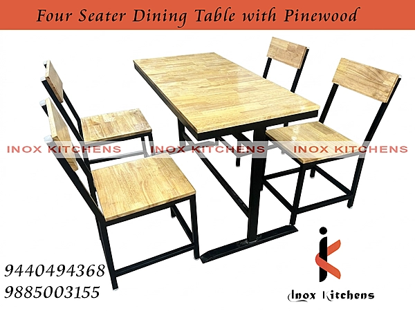 Four Seater Dining Table with Iron and Pine Wood