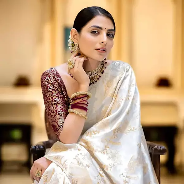 Off-White Banarasi Tissue Saree