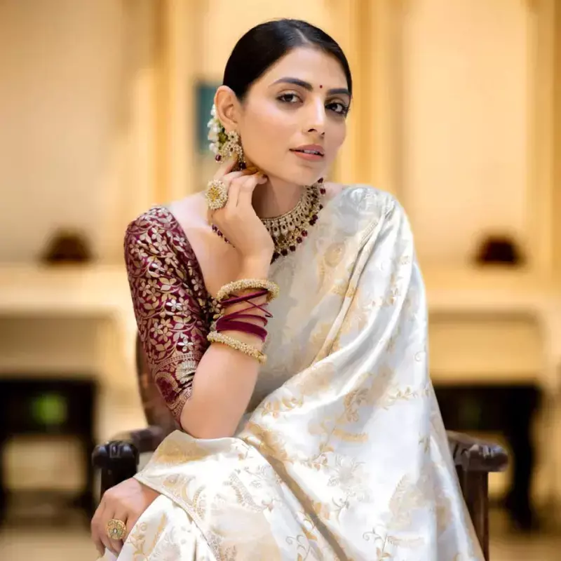 Off-White Banarasi Tissue Saree