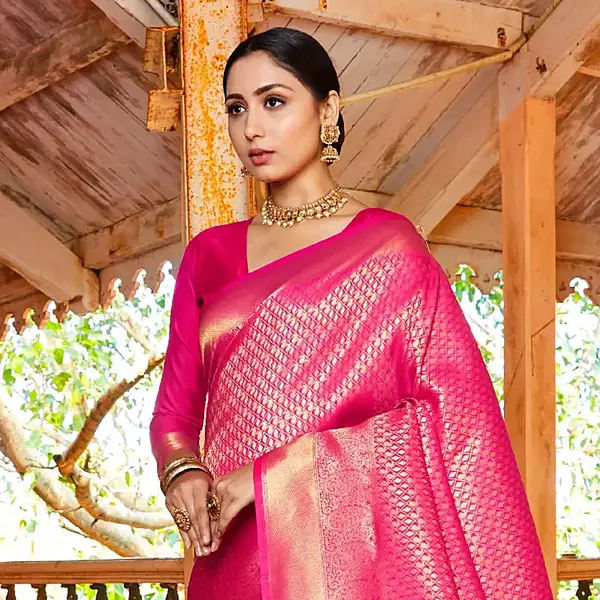 Magenta Jacquard Silk Saree