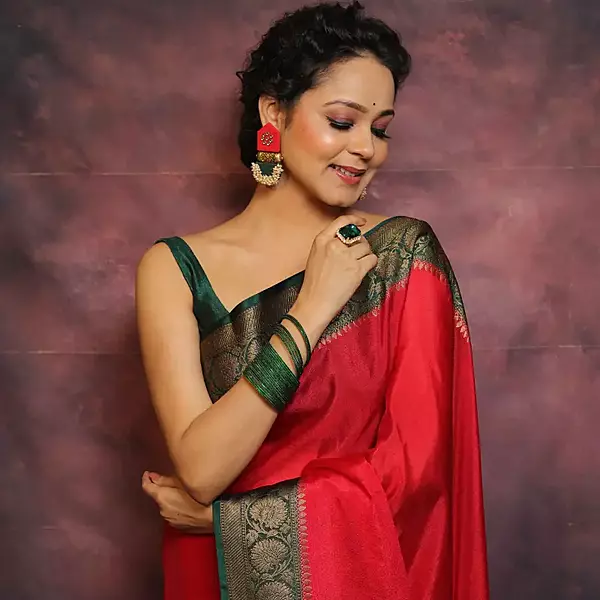 Red & Black Zari Border Saree