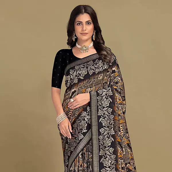 Olive Net Cutwork Saree