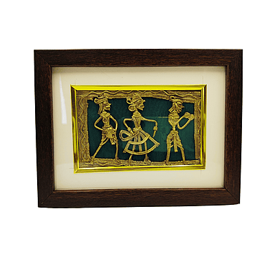 Framed Brass Dhokra Tribal Dancers Wall Hanging | Indian Folk Art Decor