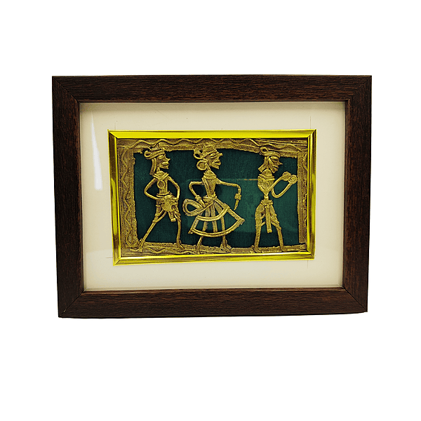 Framed Brass Dhokra Tribal Dancers Wall Hanging | Indian Folk Art Decor
