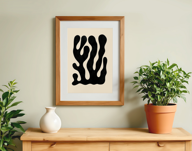 Abstract Coral Art Print Poster I Modern Minimalist Black Wall Decor