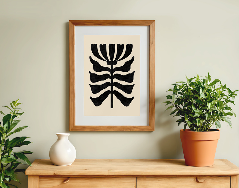 Black Abstract Floral Art Print I Modern Manimalistic Poster