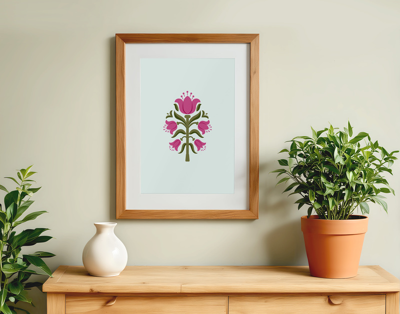 Vibrant Pink & Green Floral Art Poster I Contemporary Flower Print