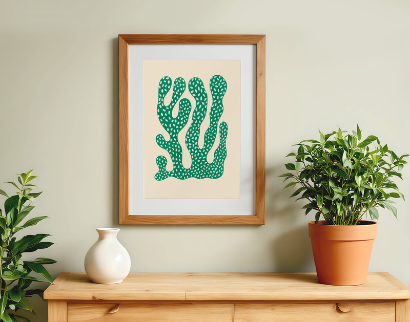 Green Speckled Abstract Coral Poster I Modern Organic Wall Art