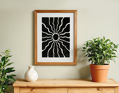 Black White Sunburst Poster I Retro Wall Art