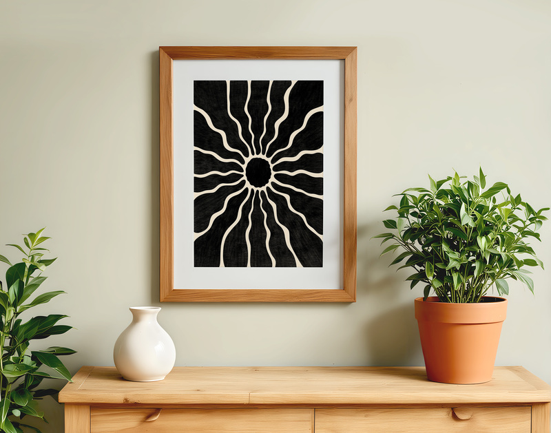 Black White Sunburst Poster I Retro Wall Art