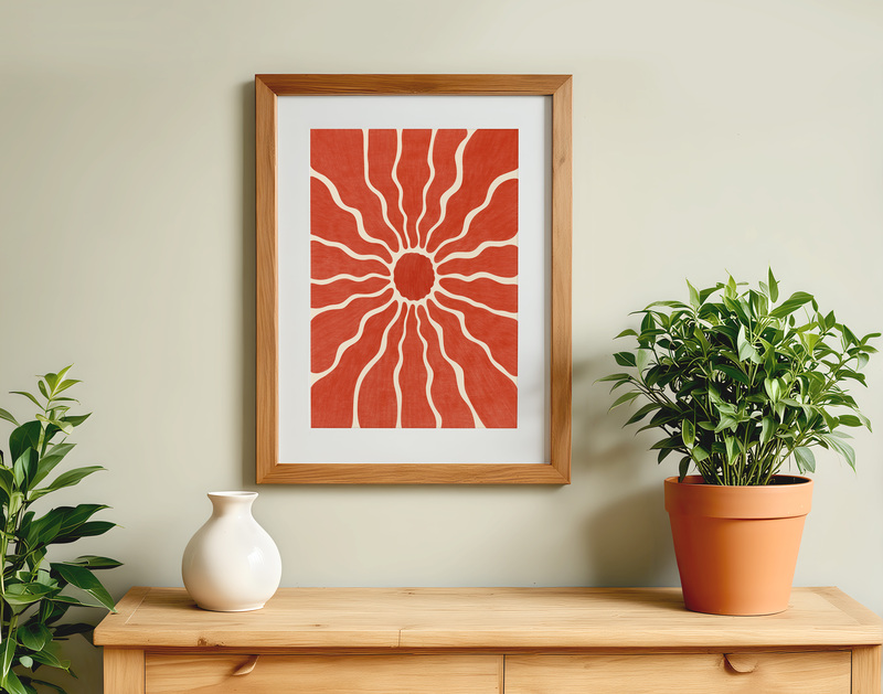 Warm Tone Sunburst Art Print Poster I Retro Inspired Wall Decor
