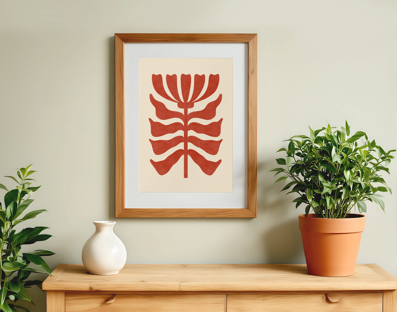 Warm Red Floral Poster - Abstract Botanical Art