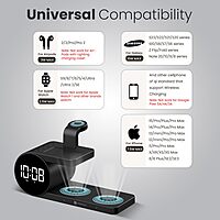 Portronics Freedom 6 15W Wireless Charger with 6-in-1 Function, Earbuds & Watch Wireless Charging, Digital Clock with Alarm, Compatible with iPhones/Samsung Smartphone Series, Support Fast Charging Portronics Freedom 6 15W Wireless Charger with 6-in-1 Function, Earbuds & Watch Wireless Charging, Digital Clock with Alarm, Compatible with iPhones/Samsung Smartphone Series, Support Fast Charging