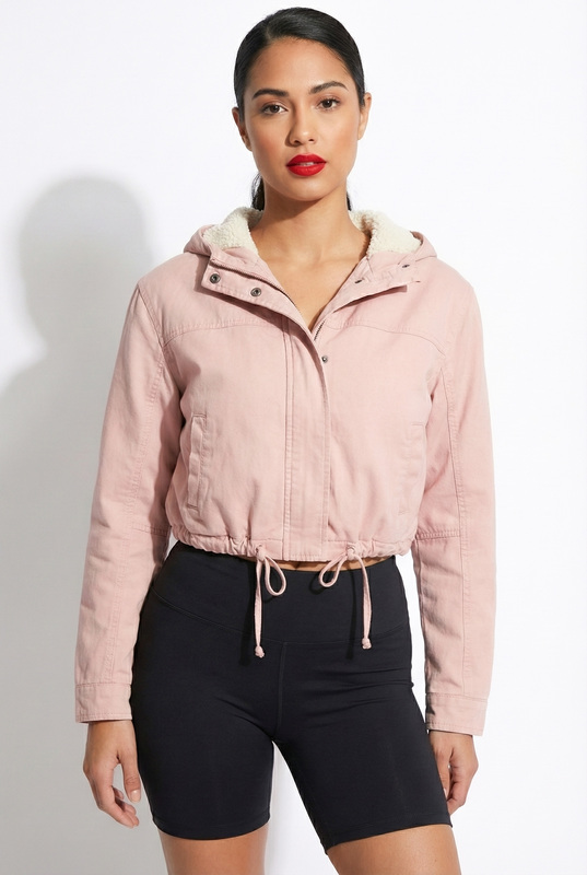 Cropped Hooded Drawstring Jacket