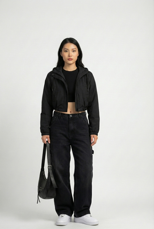 Cropped Hooded Lightweight Jacket