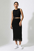 Lace Hem Ribbed Midi Skirt