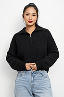 Cropped Zip-Neck Knit Sweater