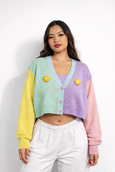 Colorblock Knit Cardigan Oversized
