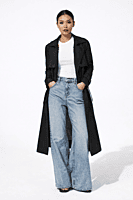 Black Trench Coat with Leopard Lining