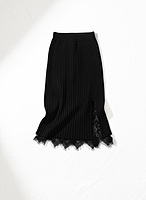 Lace Hem Ribbed Midi Skirt