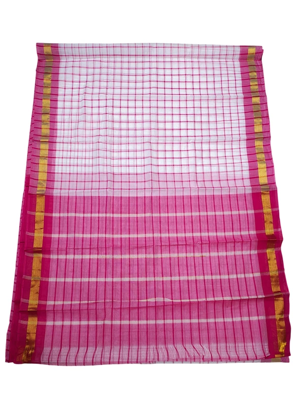 Pink & White Checks Mangalagiri Handloom Cotton Saree with Blouse Piece