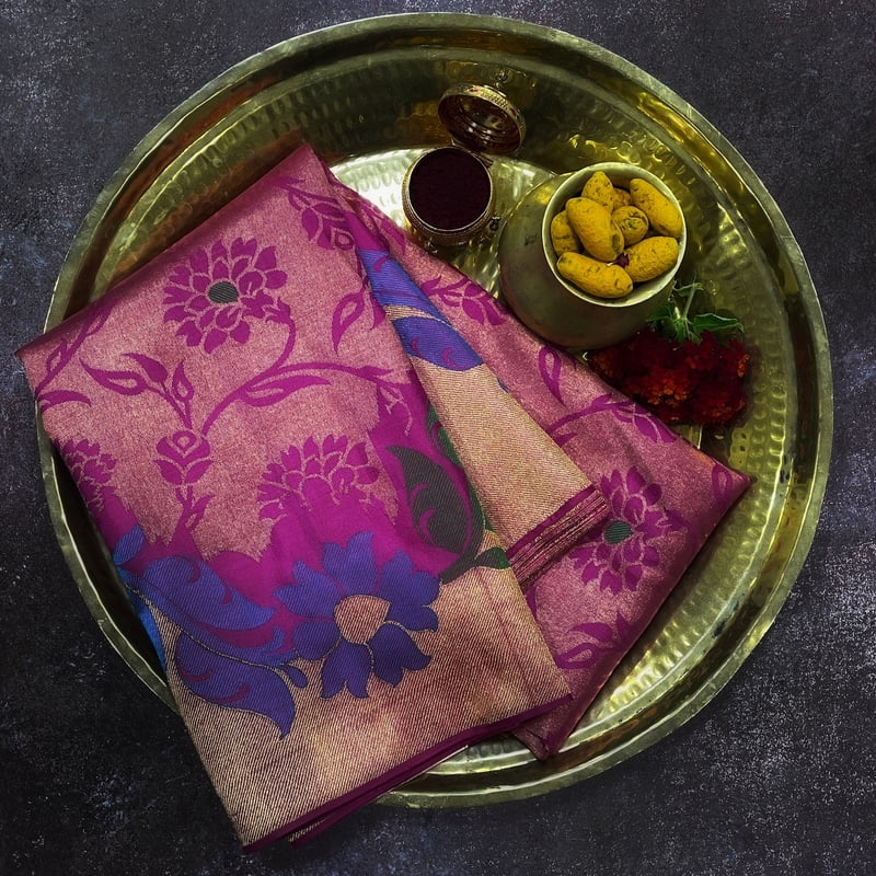 Scarlet Pink Kanchipuram with Zaripettu