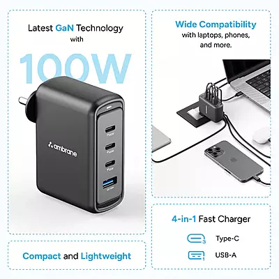 GAN CHARGER AMBRANE AWC-G10 CHARGE-100 100W