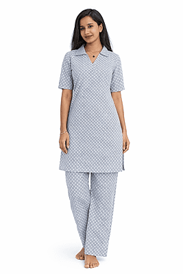 Elegant Black Printed Cotton Kurta Set for Women – Minimal Geometric Design