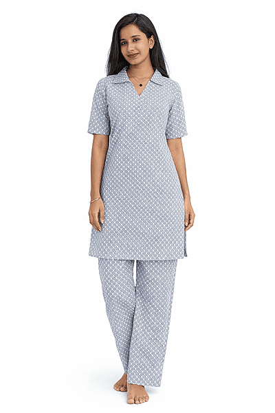 Elegant Black Printed Cotton Kurta Set for Women – Minimal Geometric Design