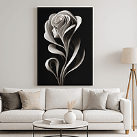Elegant Feminine Bloom Black White Wall Art – Modern Floral Silhouette Décor