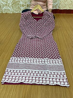 Georgette Chikan Kurti with lining-Wine